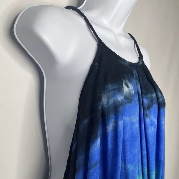 💜 $3/30 Young Fabulous Broke Draped Blue Ombre Swim Pool Beach Cover Up Dress - Picture 4 of 8